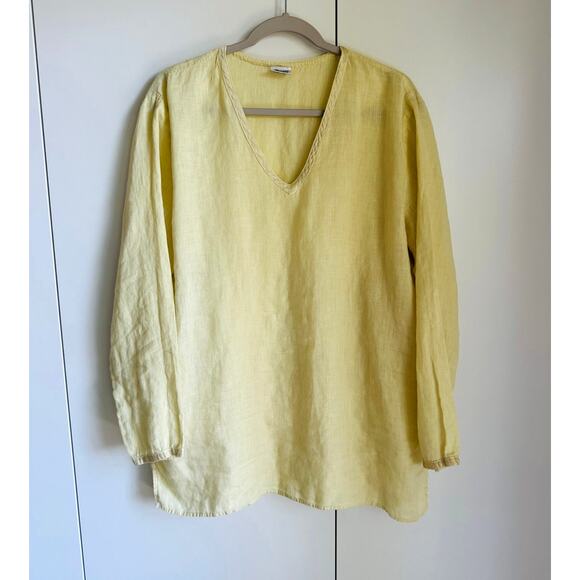 CP Shades Linen Tunic Top in Butter Yellow Size Large Beachy Loungwear - Picture 2 of 8